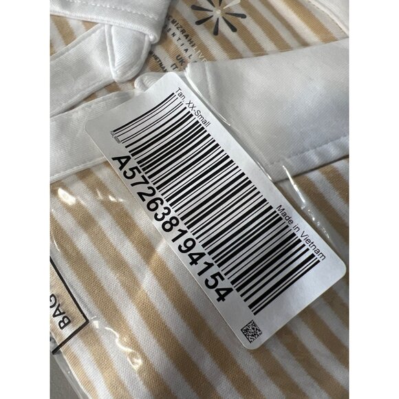 Isaac Mizrahi Live Essentials Pima Cotton Yarn Dye Top Womens XXS Tan White NEW - Picture 2 of 7